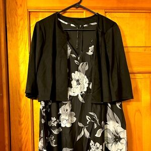 Floral Black and White Dress with Jacket